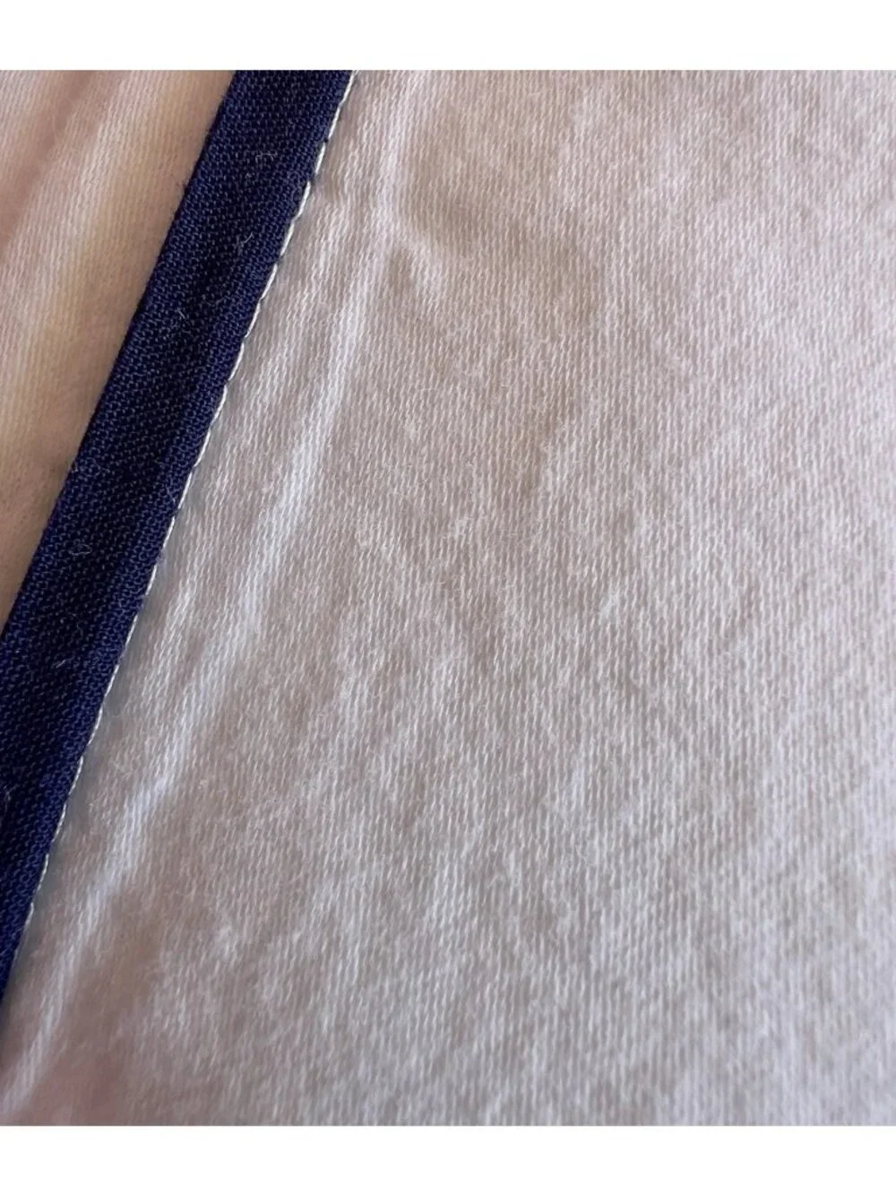 FULL Double Flat Sheet White Brushed Cotton Navy Blue Top Detail 82